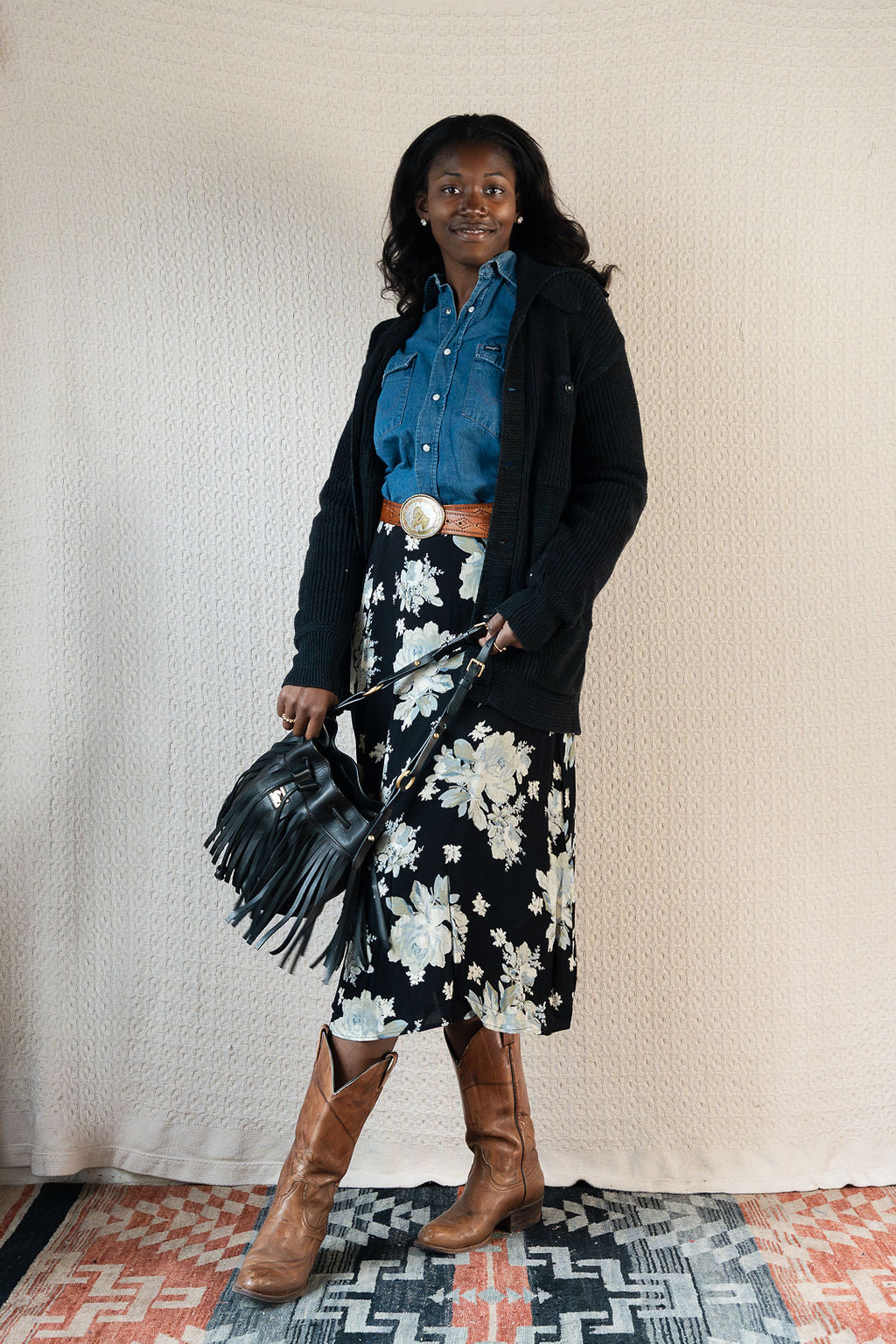 Dooney & Bourke Black Fringe Drawstring Bag