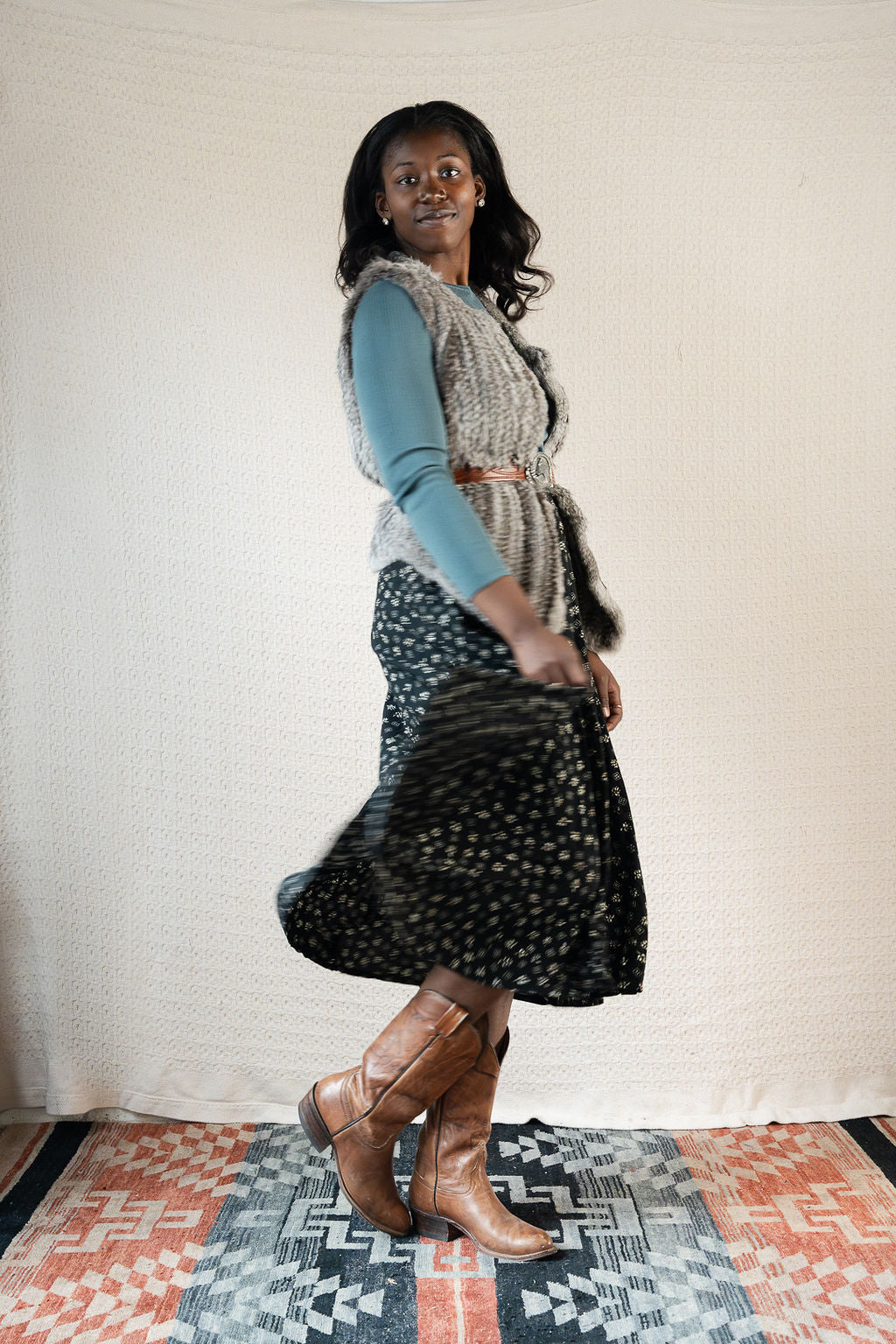 1990's Button Front Flare Skirt w/Floral Print