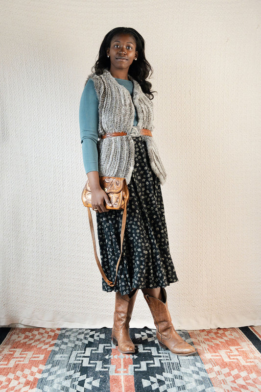 Joie Knit Fur Vest w/Handkerchief Drop Hem