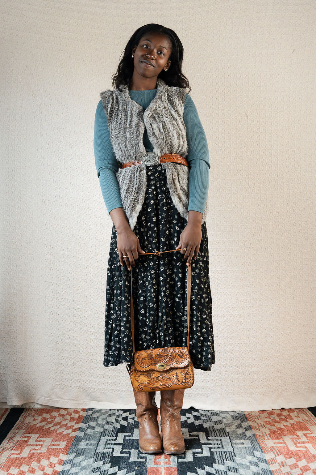 Joie Knit Fur Vest w/Handkerchief Drop Hem