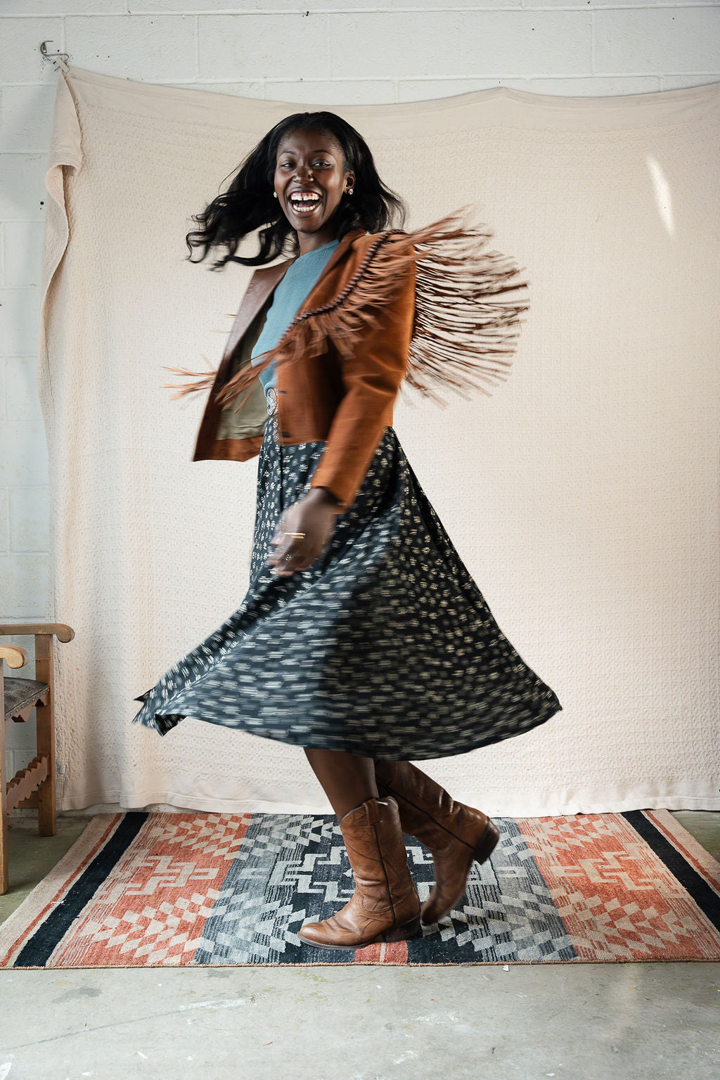 1990's Button Front Flare Skirt w/Floral Print