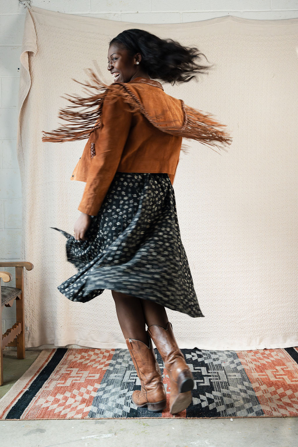 1990's Button Front Flare Skirt w/Floral Print