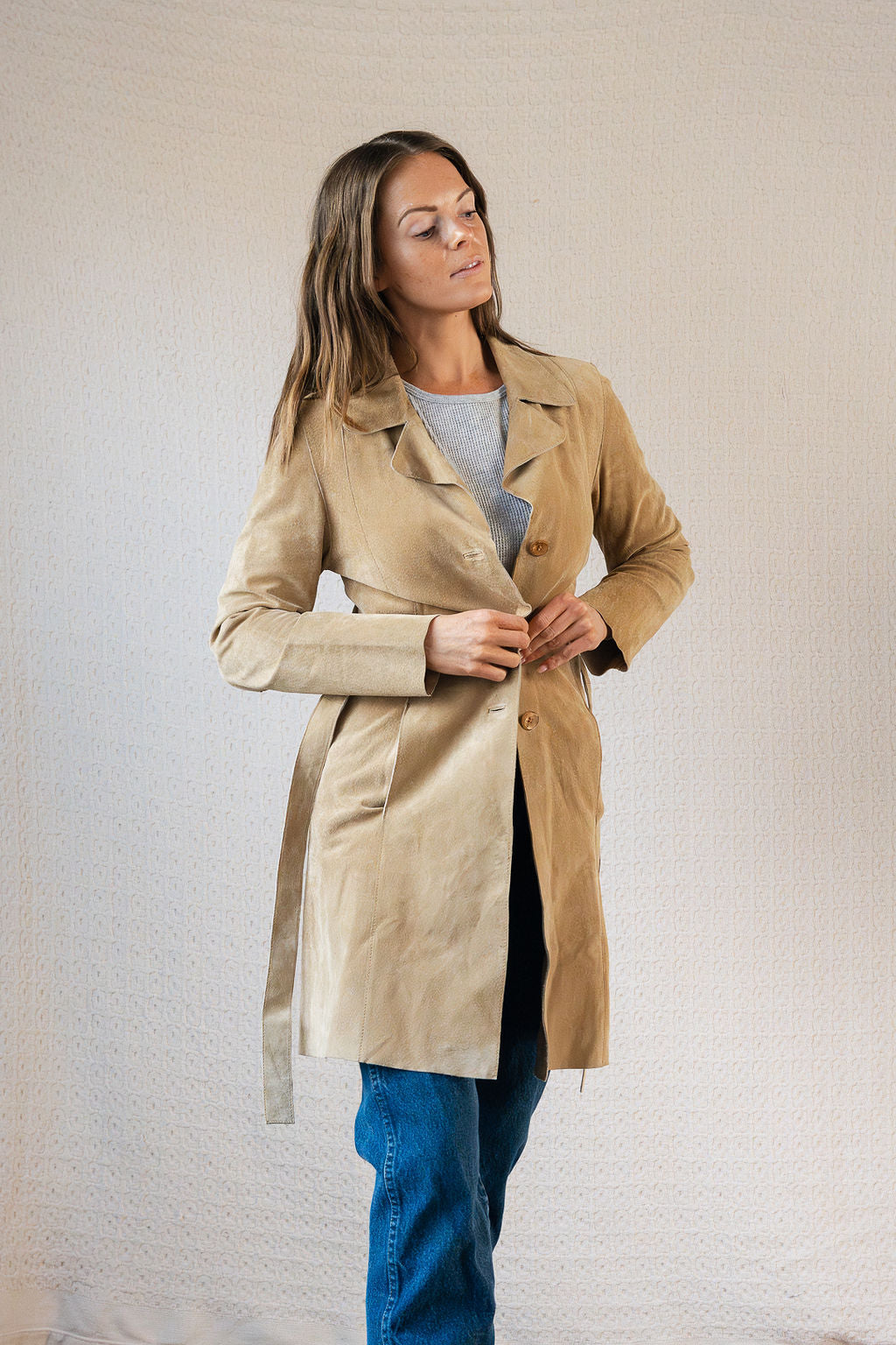 Classic Tan Suede Trench Coat