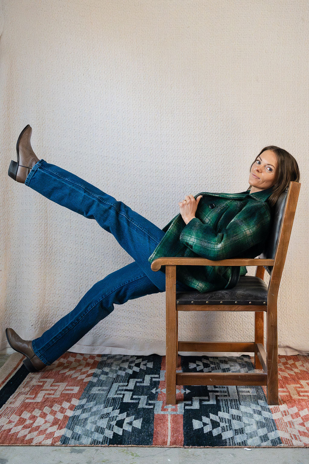 Jim Penney Green Navy Plaid Wool Peacoat