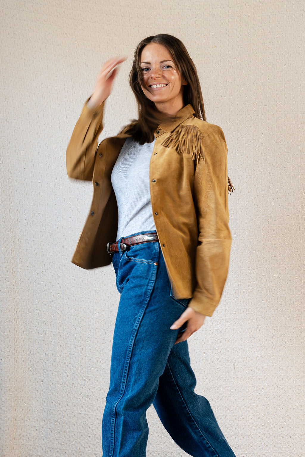 Carole Little 90's Simple Fringe Suede Shirt Jacket
