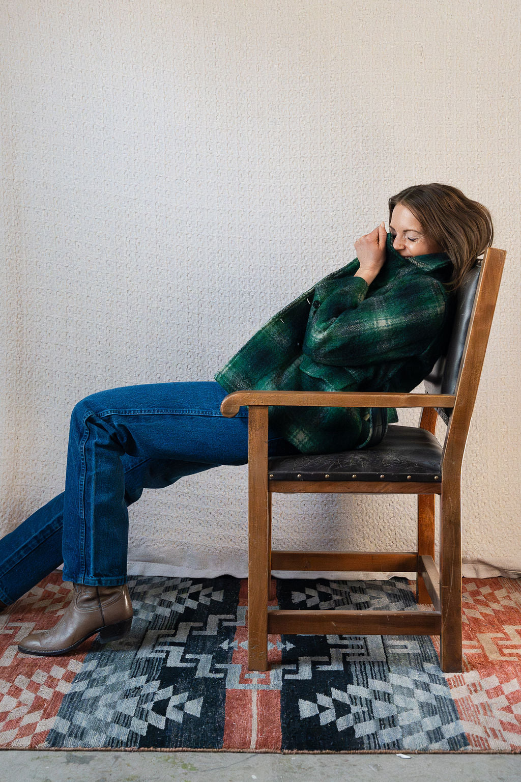 Jim Penney Green Navy Plaid Wool Peacoat