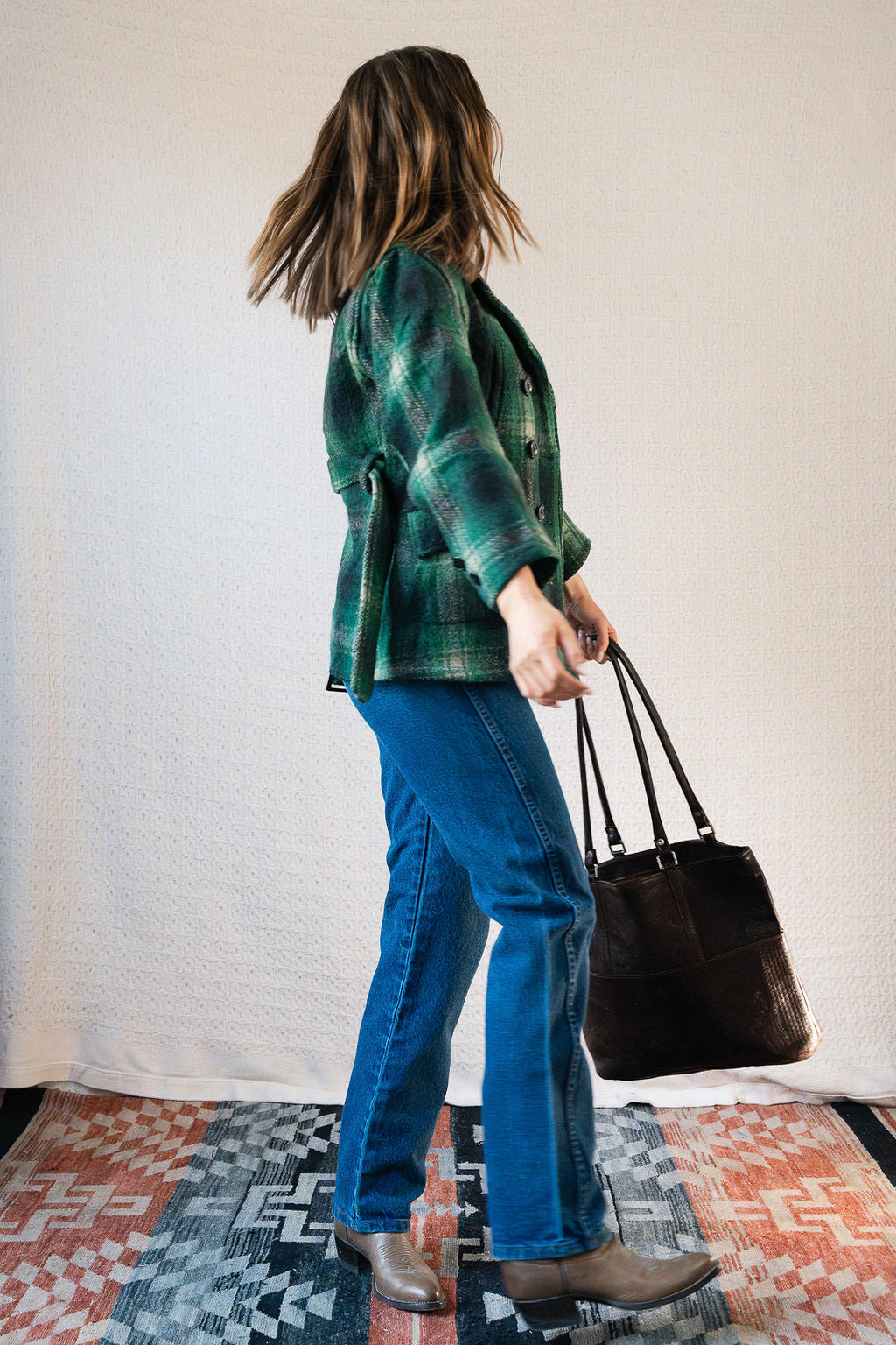 Jim Penney Green Navy Plaid Wool Peacoat