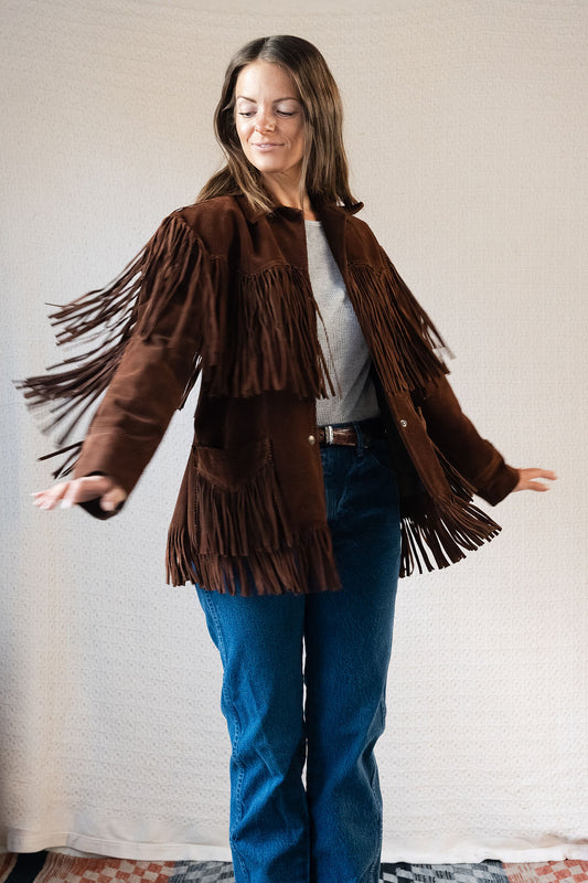 1970's Trego's Western Wear Chocolate Brown Classic Suede Fringe Jacket