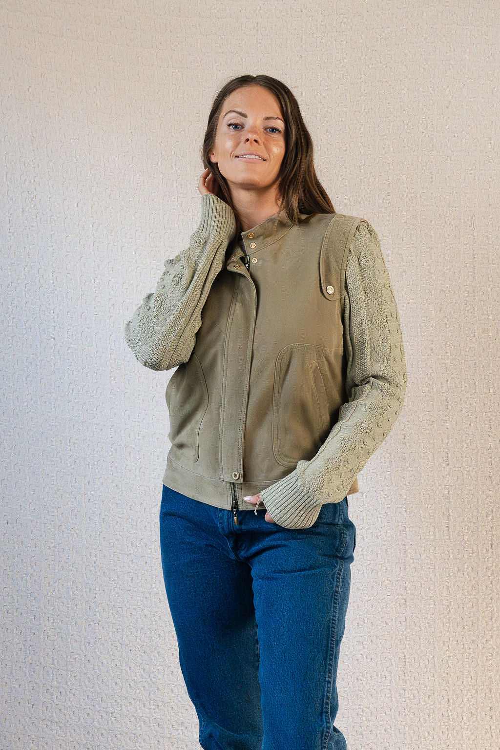 St. John Sport Suede & Knit Combo Jacket