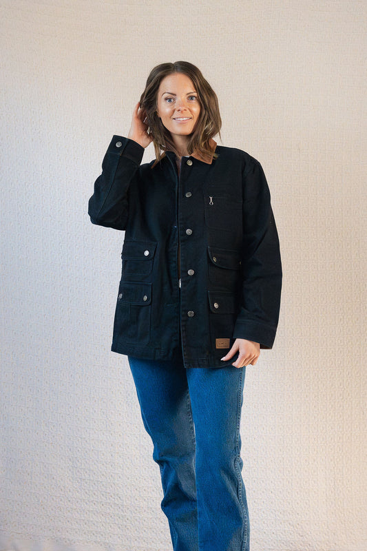 Ralph Lauren Jeans Co. Black Denim Chore Jacket w/Brown Suede Collar