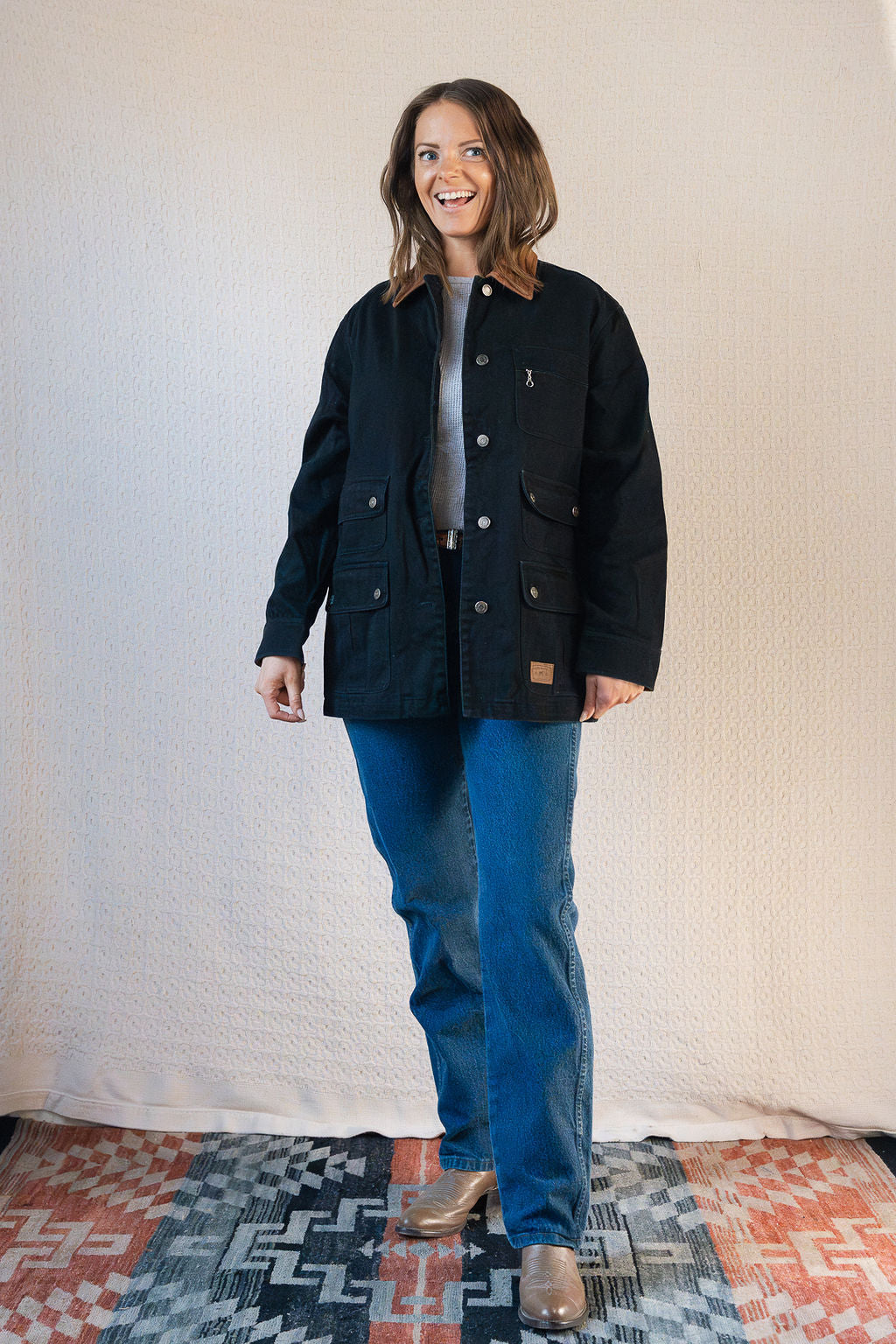 Ralph Lauren Jeans Co. Black Denim Chore Jacket w/Brown Suede Collar