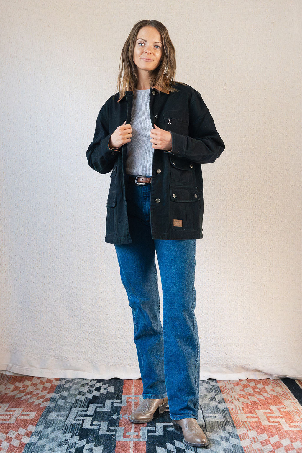 Ralph Lauren Jeans Co. Black Denim Chore Jacket w/Brown Suede Collar