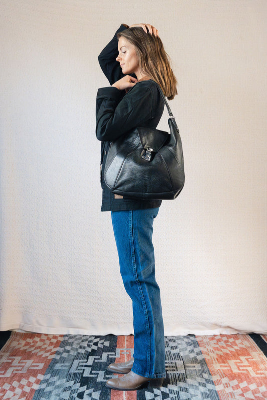 Lauren Ralph Lauren Black Pebbled Leather Satchel Bag