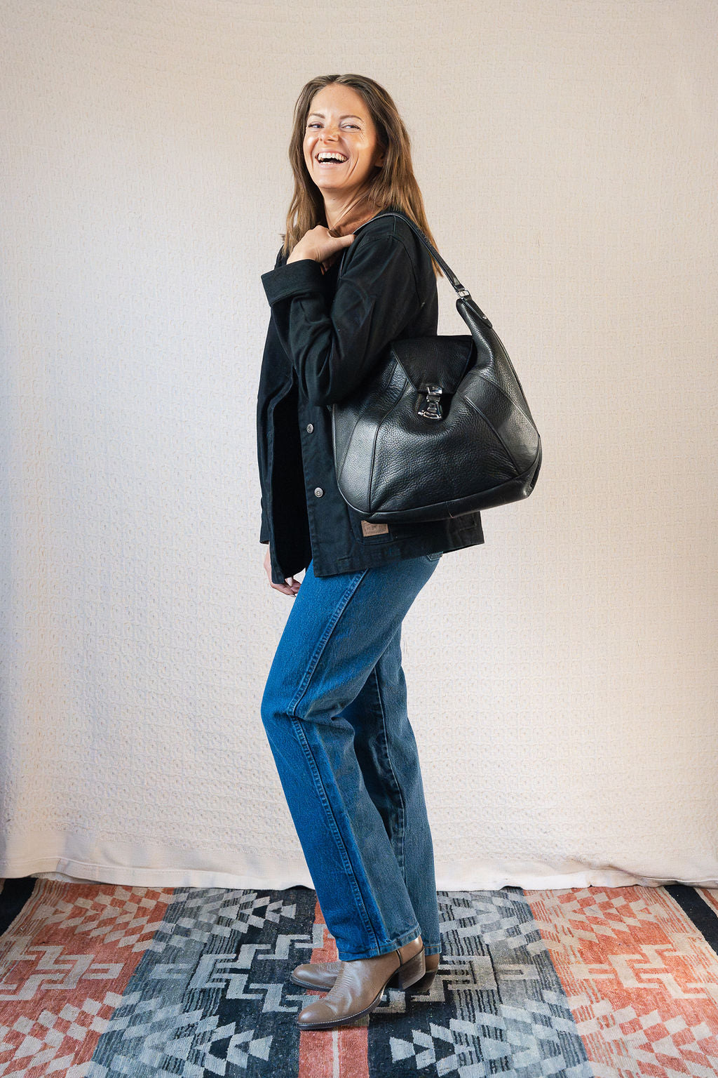 Lauren Ralph Lauren Black Pebbled Leather Satchel Bag