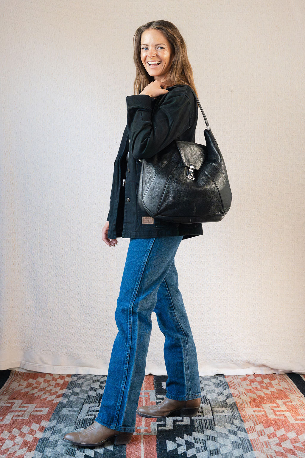 Lauren Ralph Lauren Black Pebbled Leather Satchel Bag