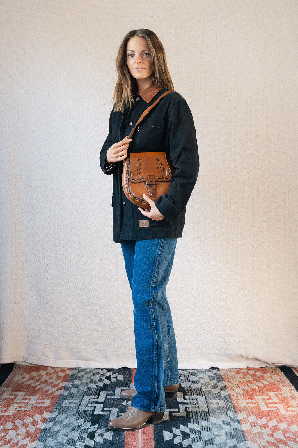 1970's Floral Inlay Leather Flap Bag