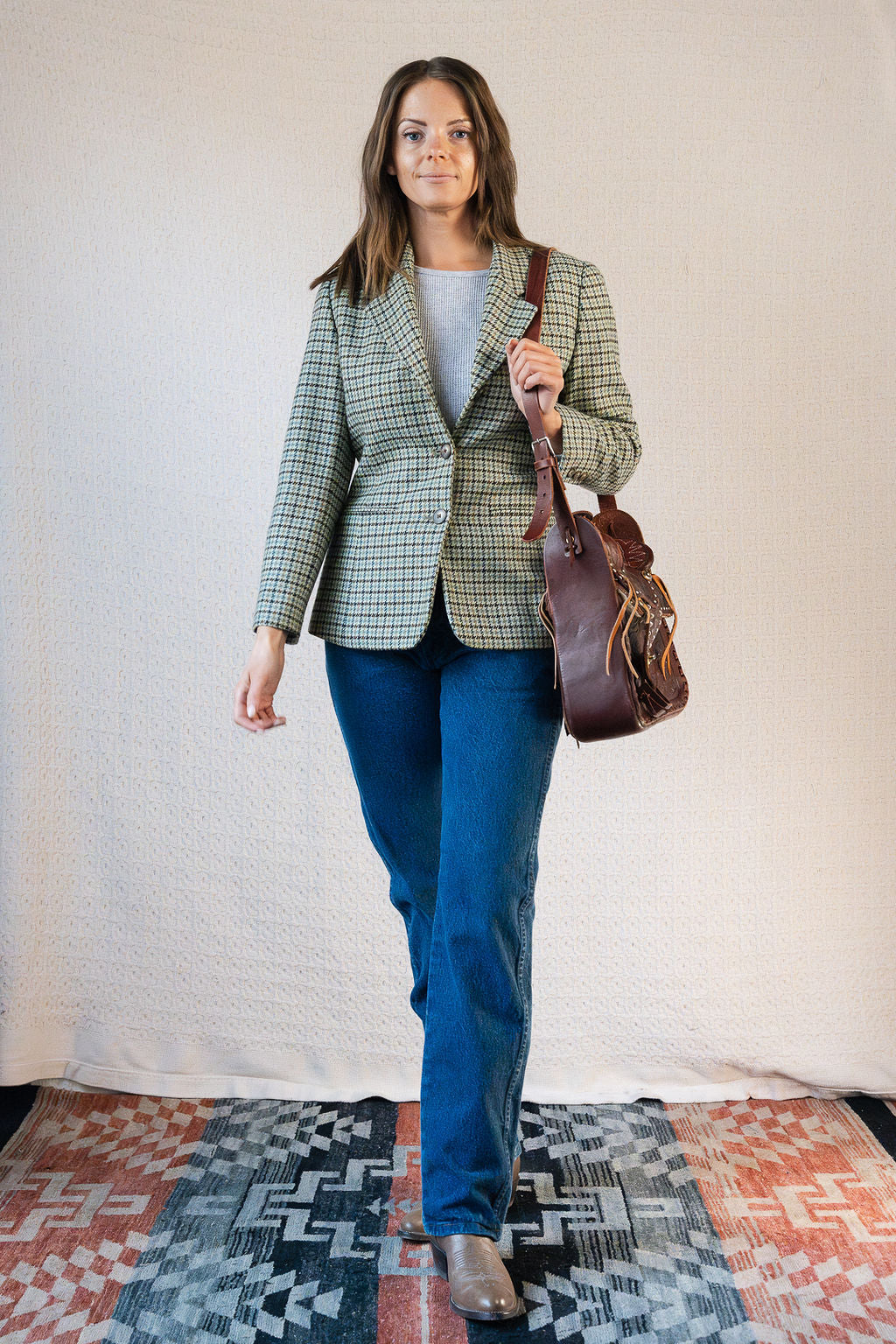 Classic Wool Houndstooth Equestrian Blazer