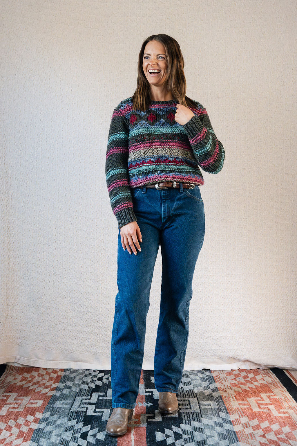 Wool Blend Graphic Chunky Knit Pullover Sweater
