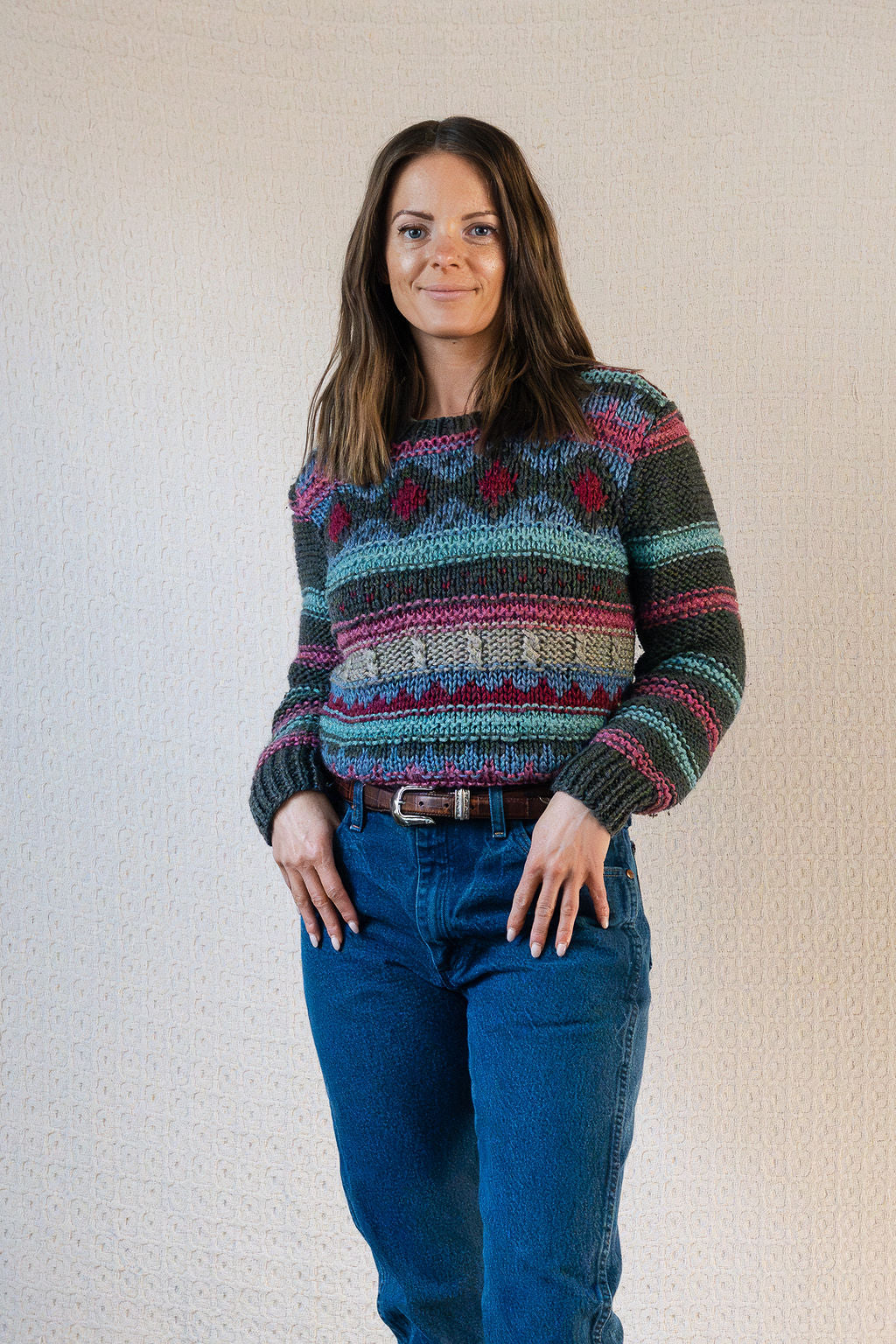 Wool Blend Graphic Chunky Knit Pullover Sweater