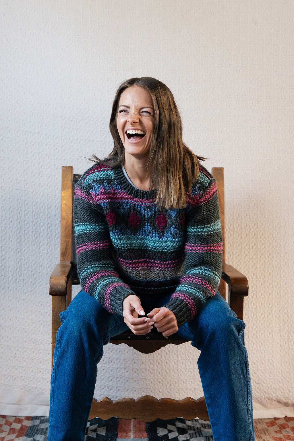 Wool Blend Graphic Chunky Knit Pullover Sweater