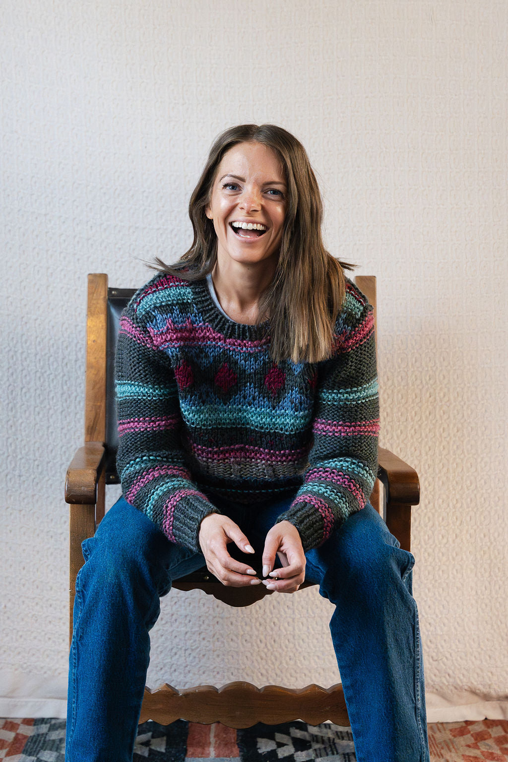 Wool Blend Graphic Chunky Knit Pullover Sweater