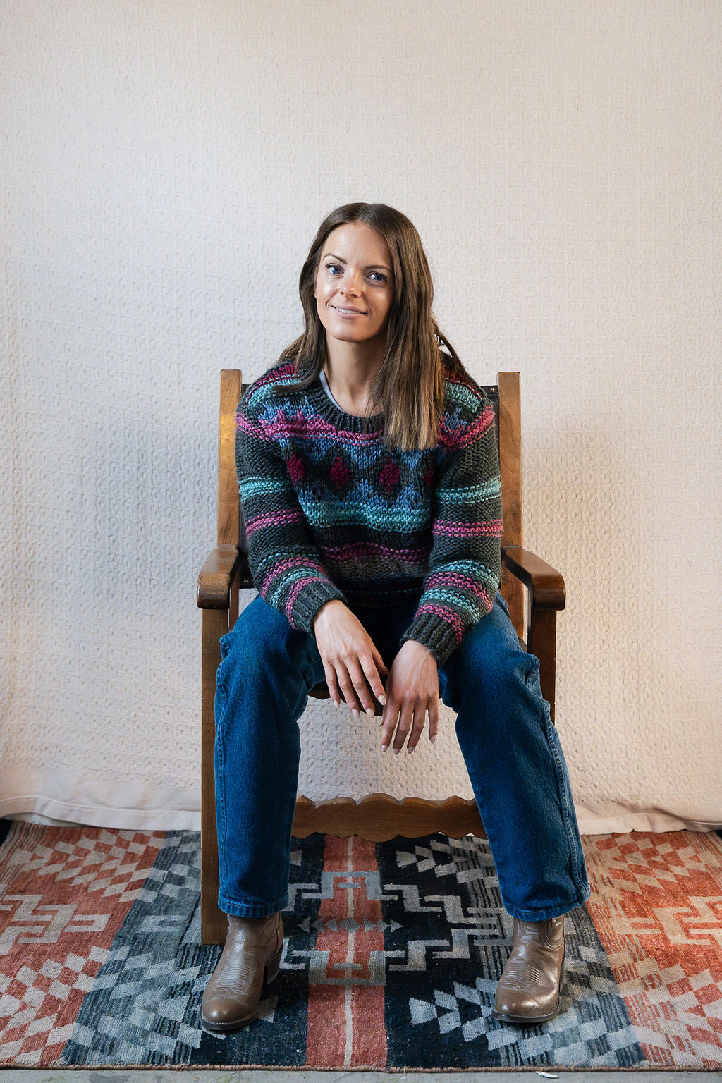 Wool Blend Graphic Chunky Knit Pullover Sweater