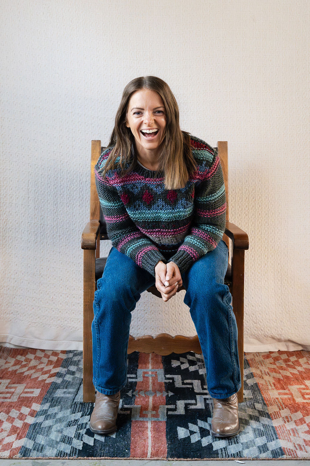 Wool Blend Graphic Chunky Knit Pullover Sweater