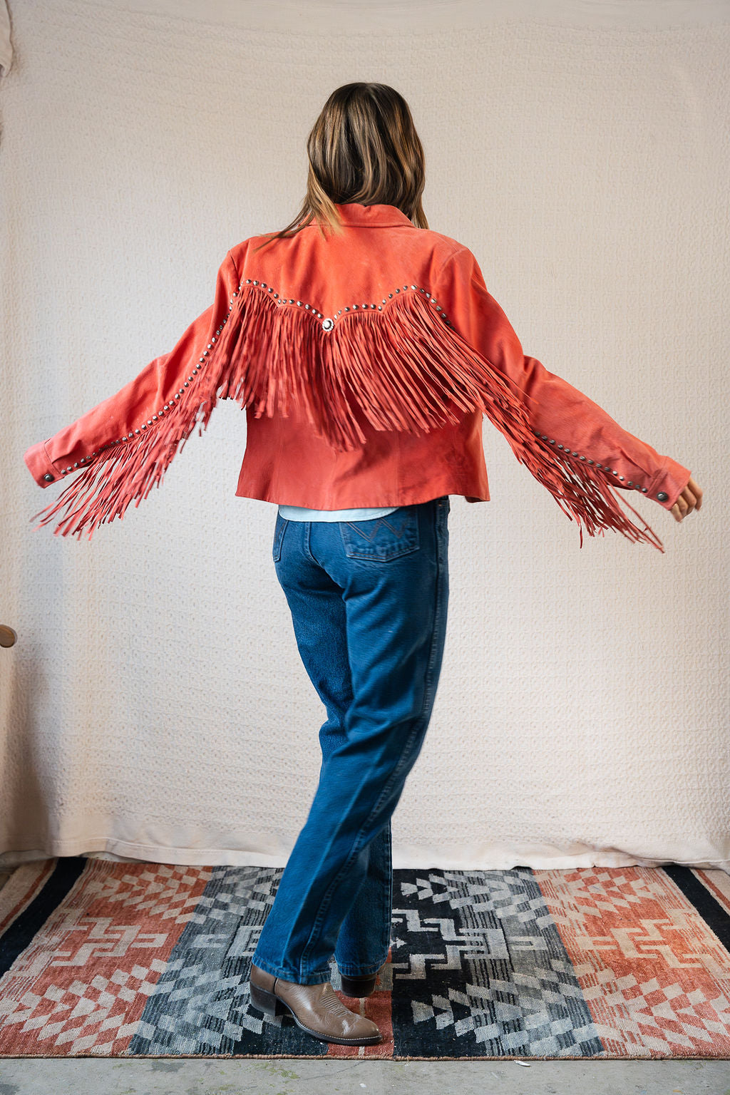 Red Suede and Stud Fringe Jacket by Cripple Creek