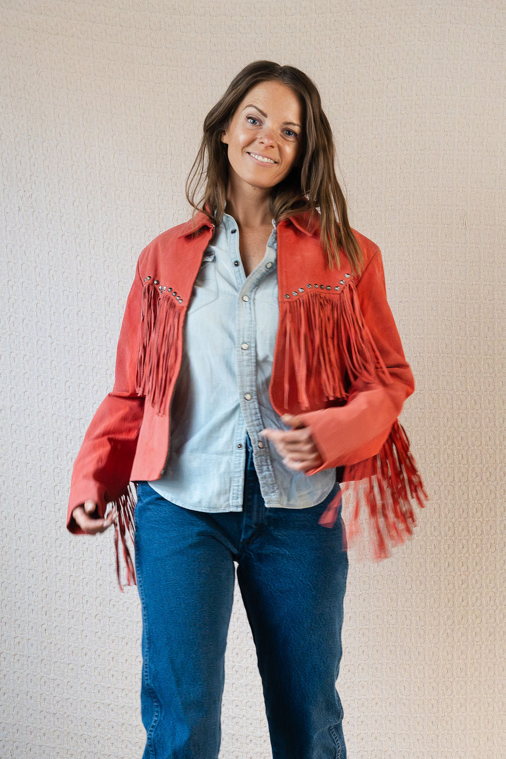 Red Suede and Stud Fringe Jacket by Cripple Creek