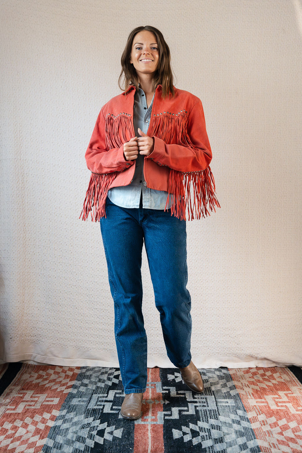 Red Suede and Stud Fringe Jacket by Cripple Creek