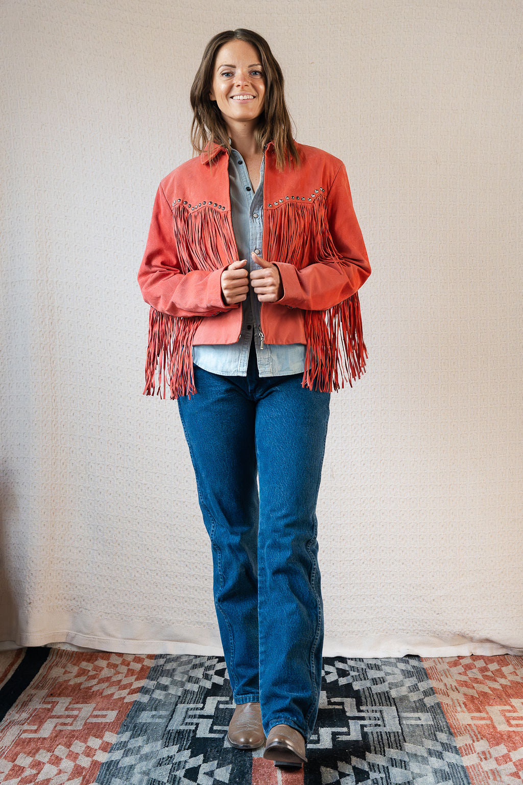Red Suede and Stud Fringe Jacket by Cripple Creek