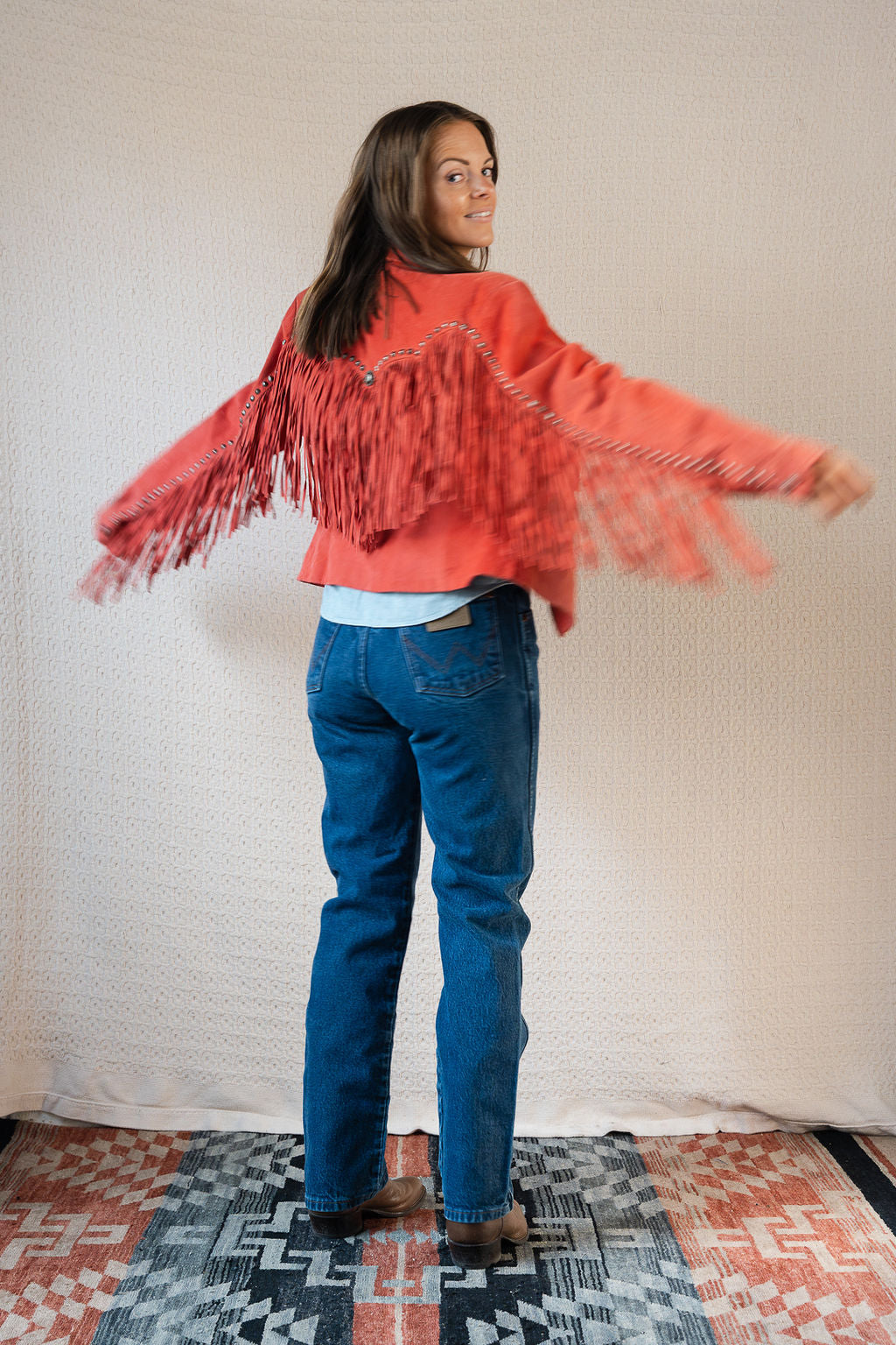 Red Suede and Stud Fringe Jacket by Cripple Creek