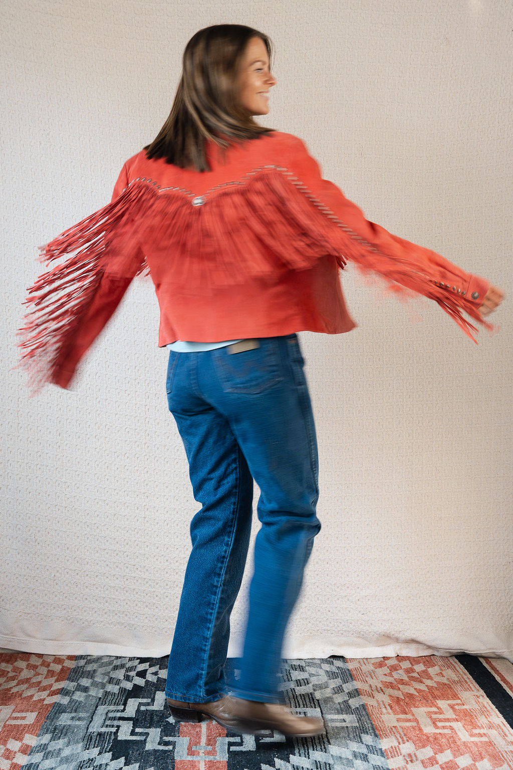 Red Suede and Stud Fringe Jacket by Cripple Creek