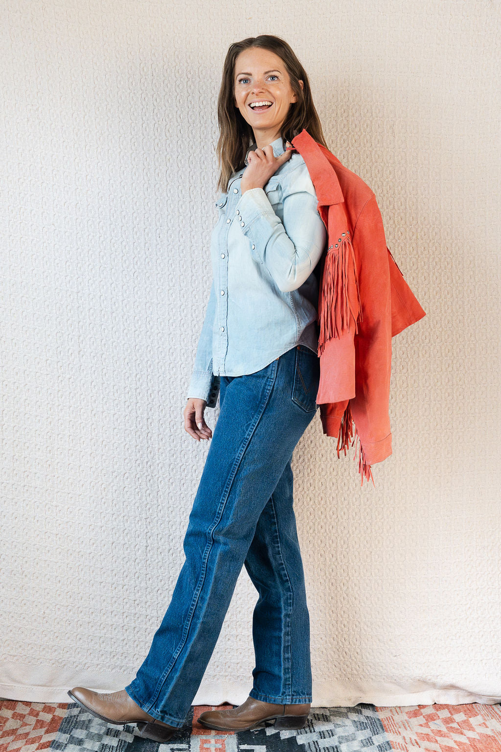 Red Suede and Stud Fringe Jacket by Cripple Creek