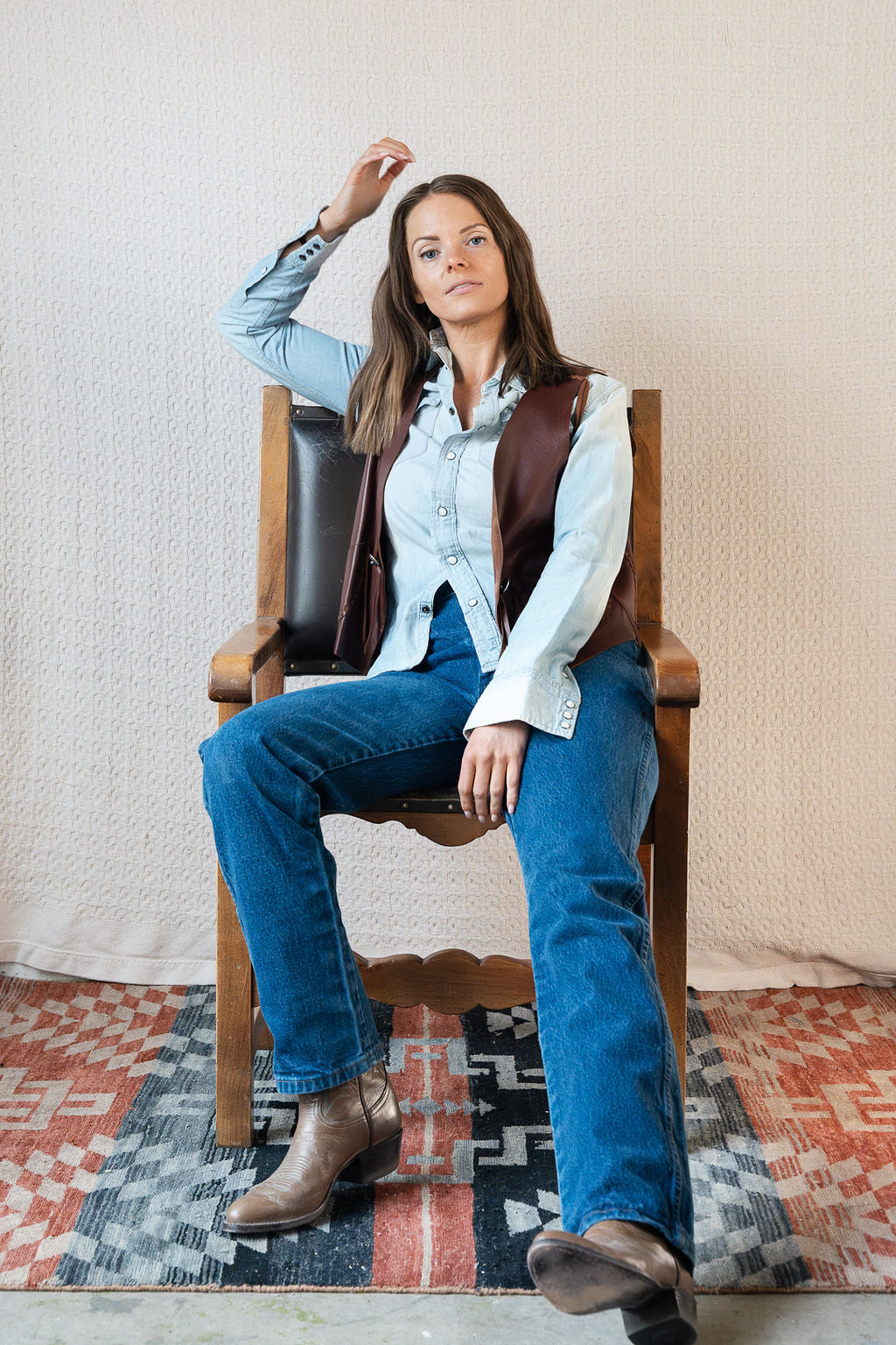 Lauren Ralph Lauren Mahogany Buckskin Vest w/Conchos