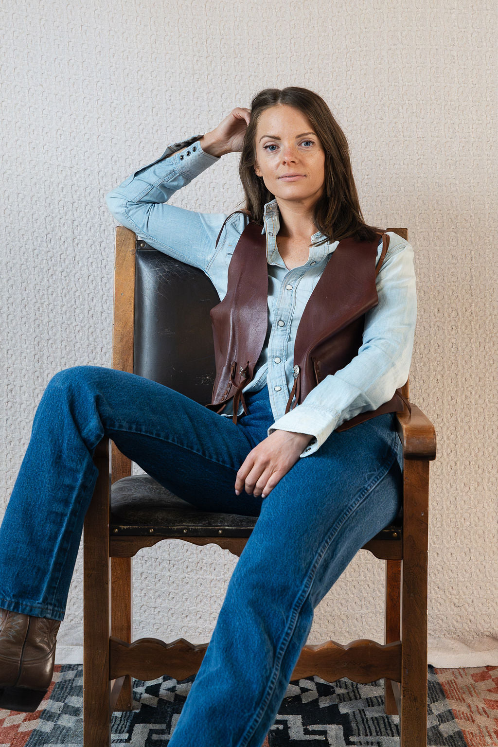 Lauren Ralph Lauren Mahogany Buckskin Vest w/Conchos