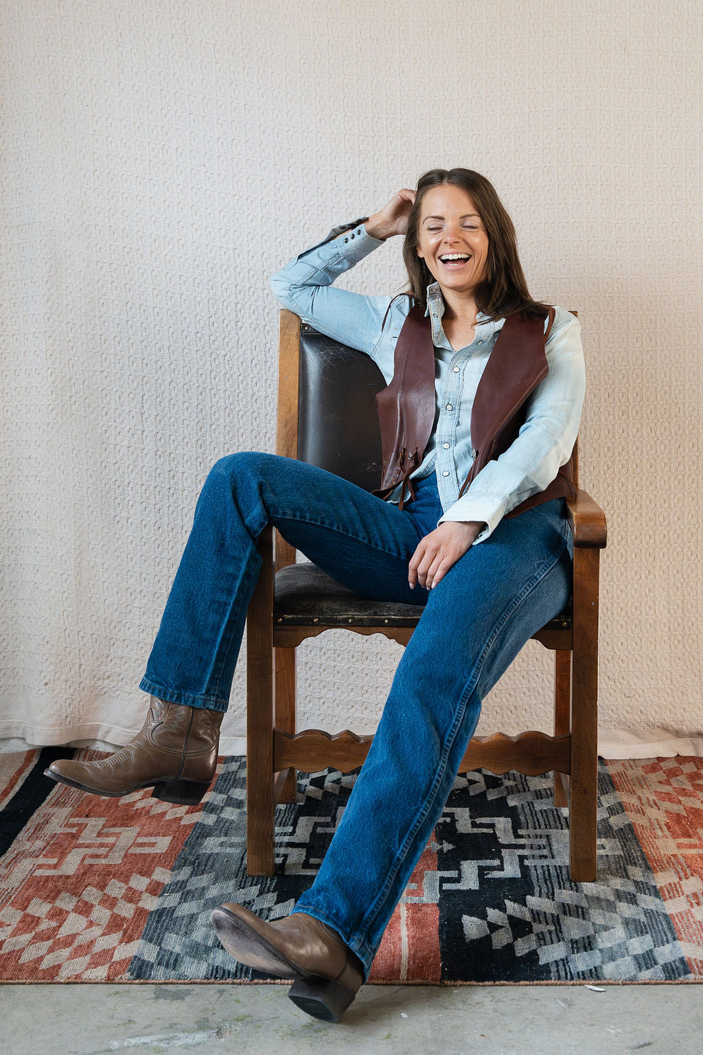 Lauren Ralph Lauren Mahogany Buckskin Vest w/Conchos