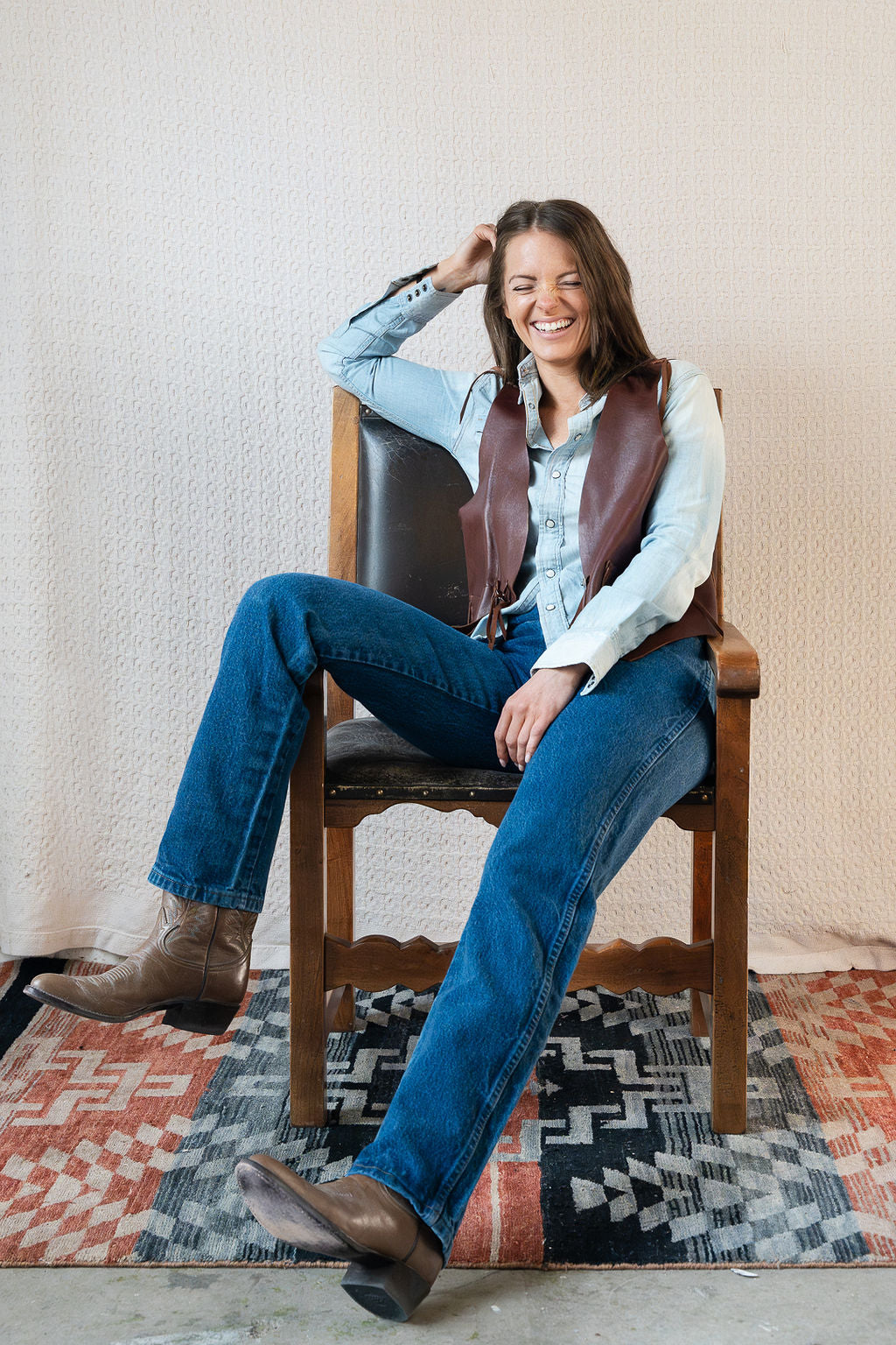 Lauren Ralph Lauren Mahogany Buckskin Vest w/Conchos