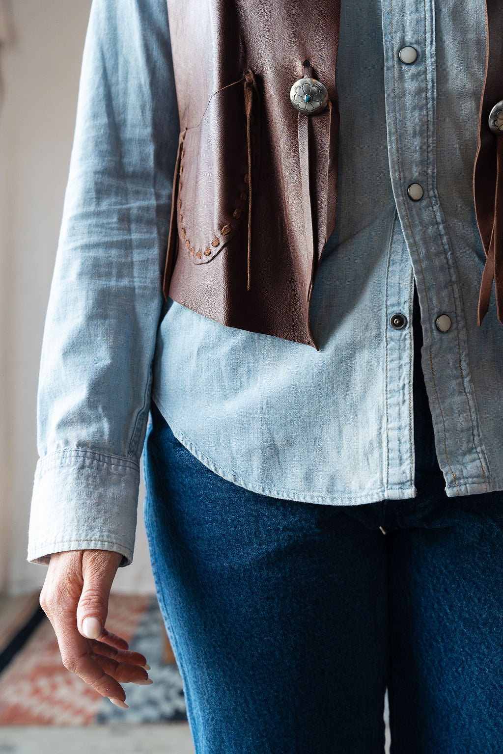 Lauren Ralph Lauren Mahogany Buckskin Vest w/Conchos