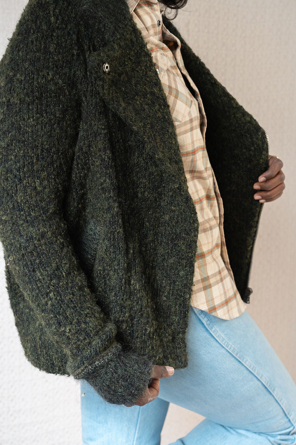 Isabel Marant Etoile Green Wool Moto Sweater Jacket
