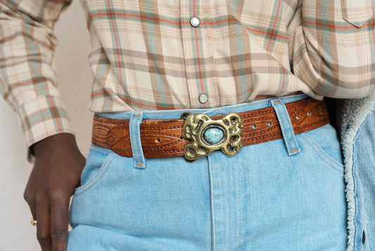 Gold Nugget Brass w/Turquoise Center Buckle