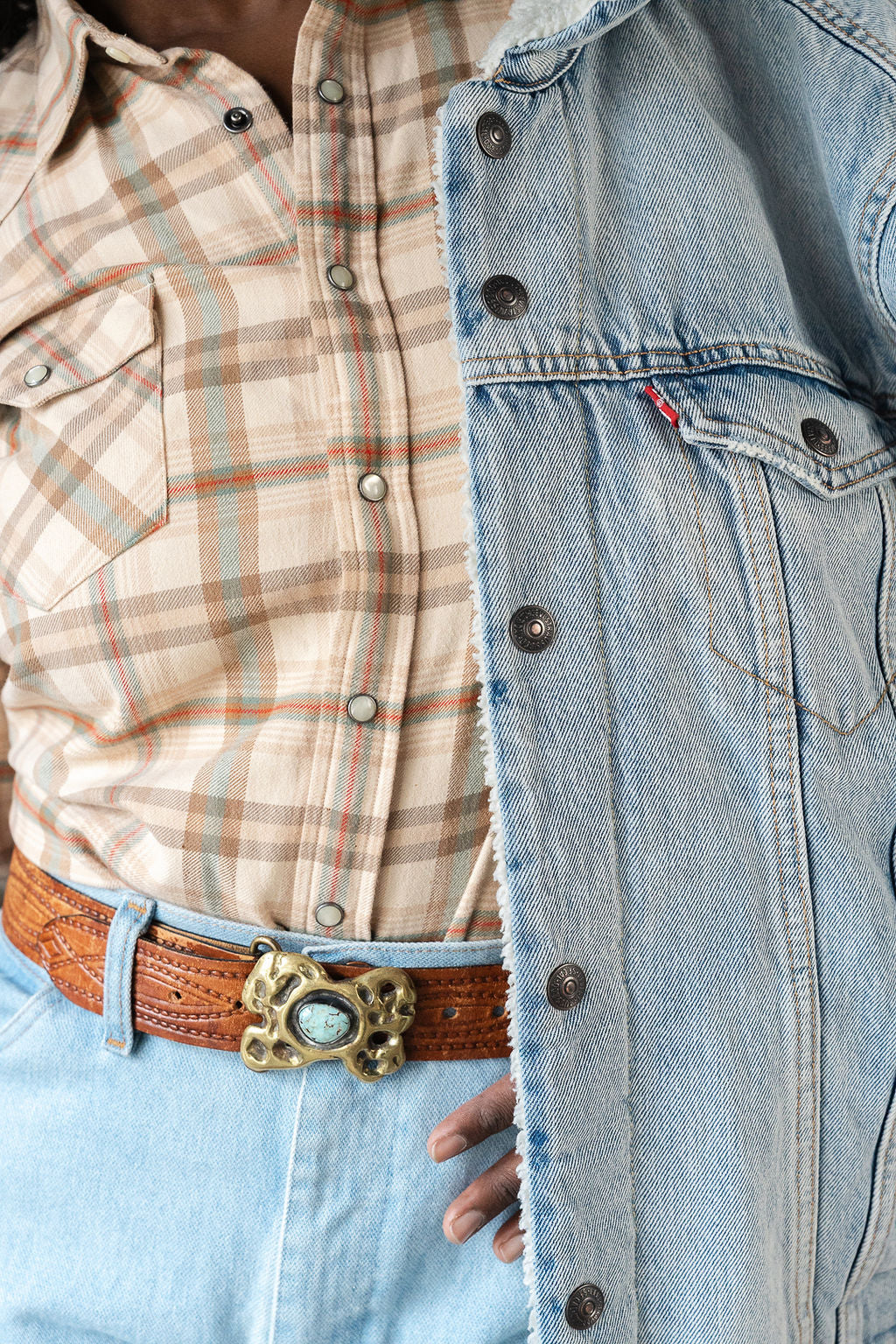 Gold Nugget Brass w/Turquoise Center Buckle