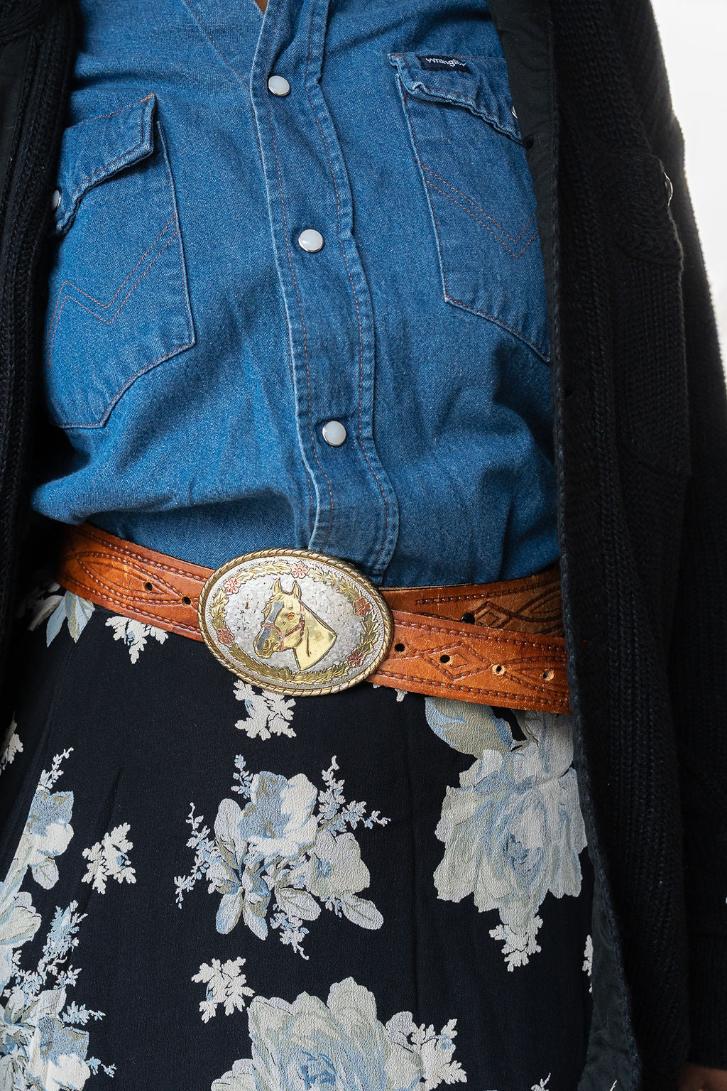 Mixed Metal Horse Graphic Buckle Made in USA