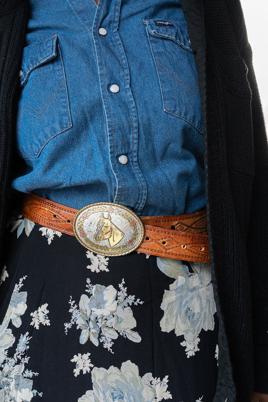 Mixed Metal Horse Graphic Buckle Made in USA