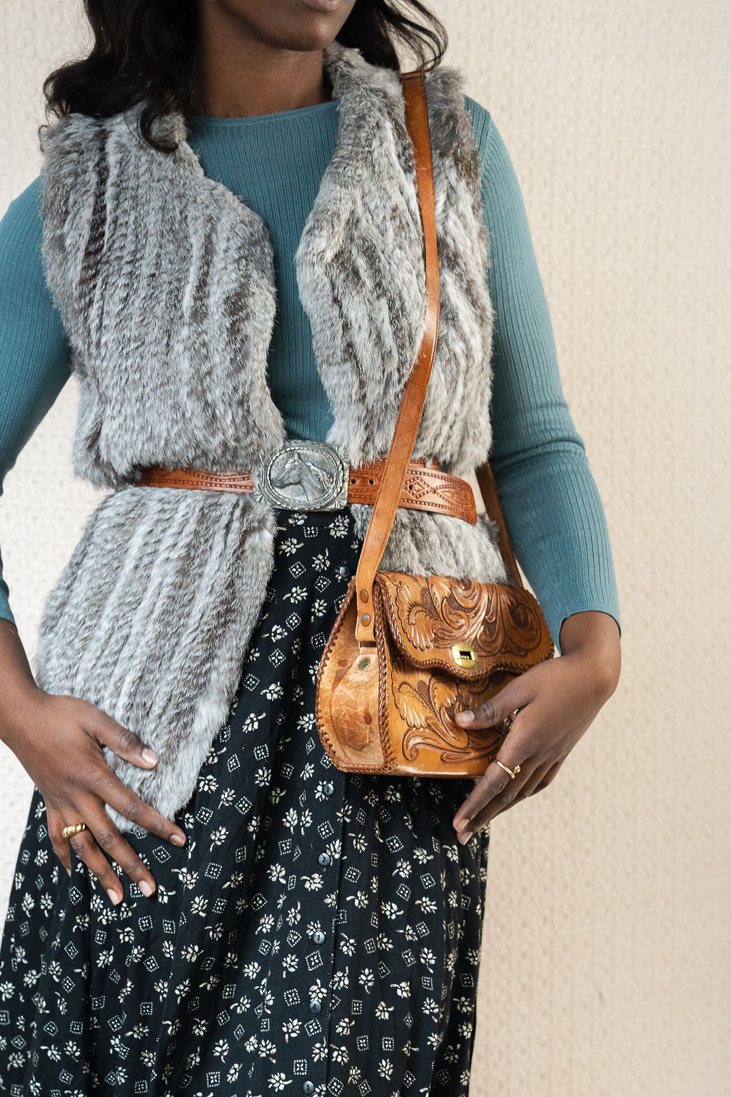 Joie Knit Fur Vest w/Handkerchief Drop Hem