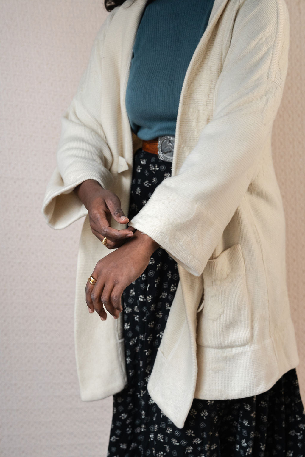 1980's Cream Oversized Sweater Jacket