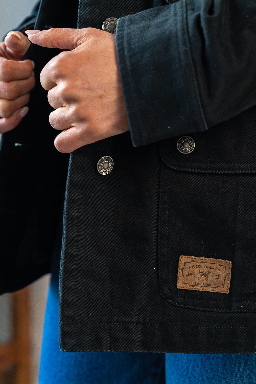 Ralph Lauren Jeans Co. Black Denim Chore Jacket w/Brown Suede Collar