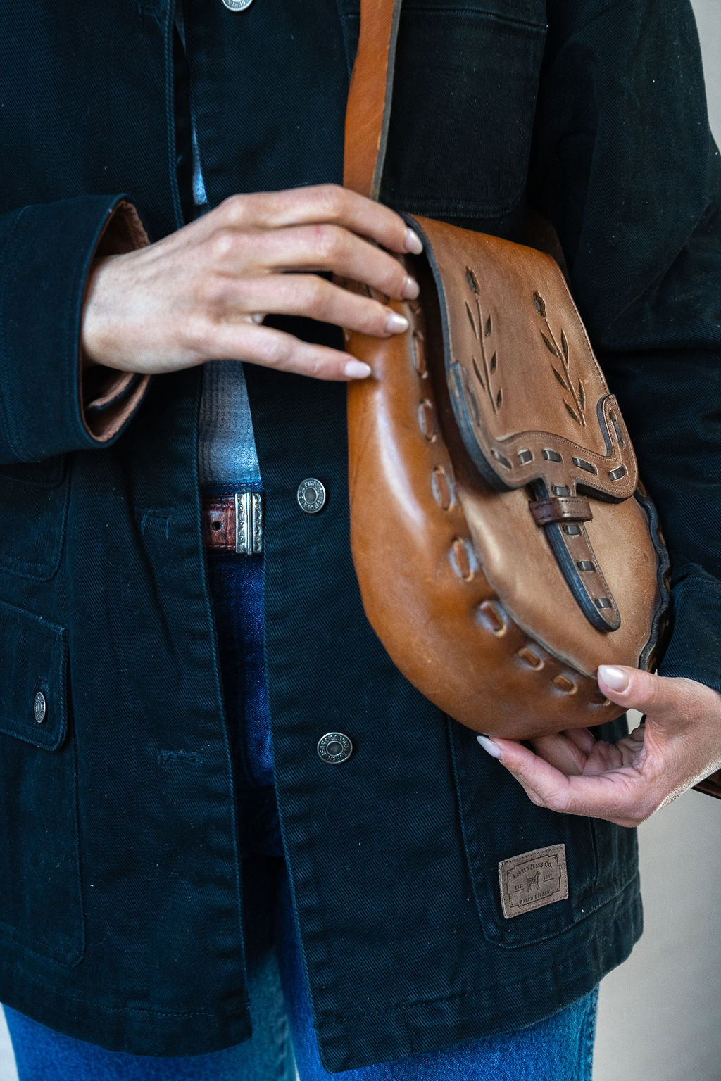 1970's Floral Inlay Leather Flap Bag