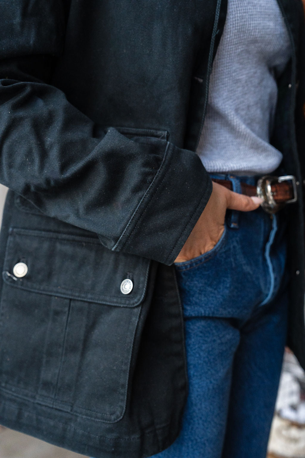 Ralph Lauren Jeans Co. Black Denim Chore Jacket w/Brown Suede Collar