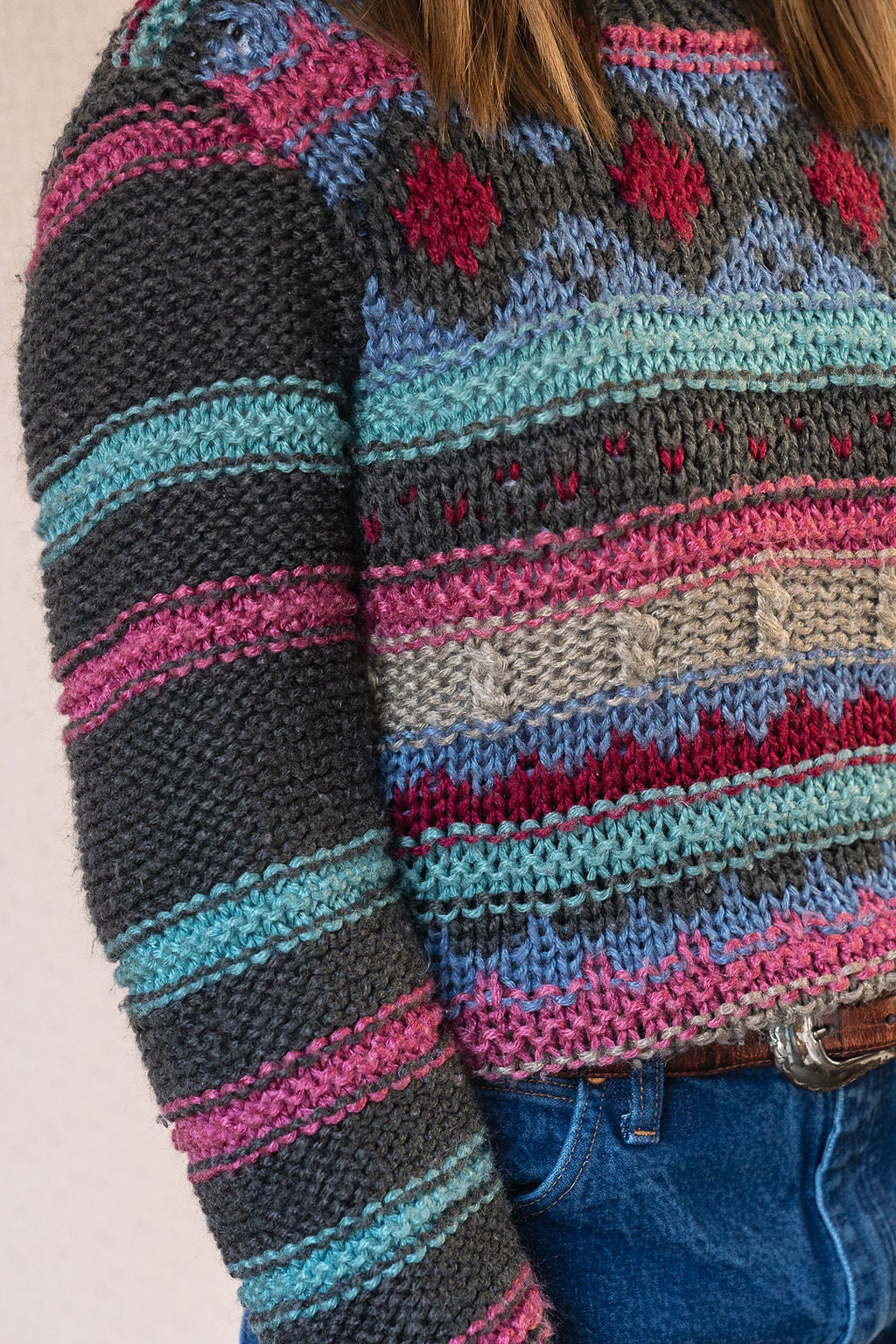 Wool Blend Graphic Chunky Knit Pullover Sweater